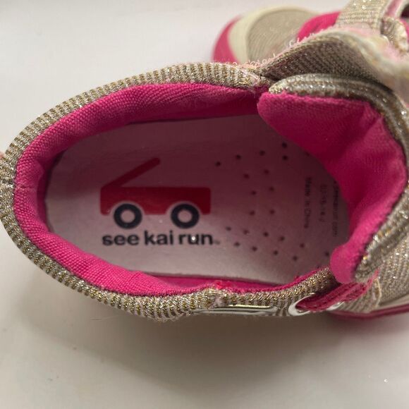 See Kai Run Toddler Sz 3 Girls Silver Glitter Pink Sneakers Hook-and-Loop Strap - Picture 5 of 6